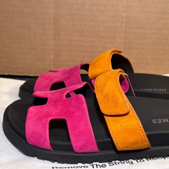 HERMES Suede Women’s Chypre Sandals Rose Chapas Orange Goatskin US 6 / EU 36 - Picture 2 of 10